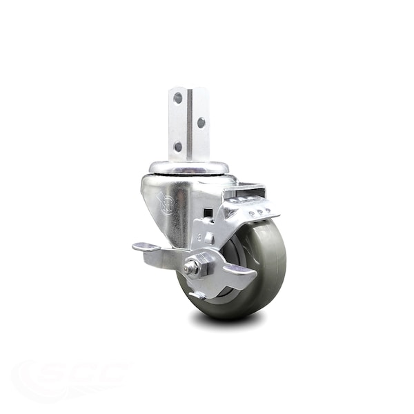 Service Caster 3 Inch Gray Polyurethane Wheel Swivel 7/8 Inch Square Stem Caster with Brake SCC-SQ20S314-PPUB-GRY-TLB-78 - main